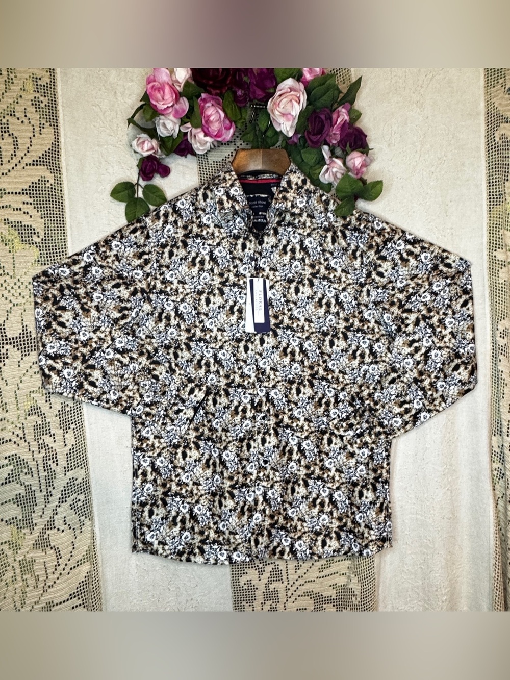 NWT Silver Stone Men’s Modern Fit Long Sleeve Button Down Shirt Floral XL